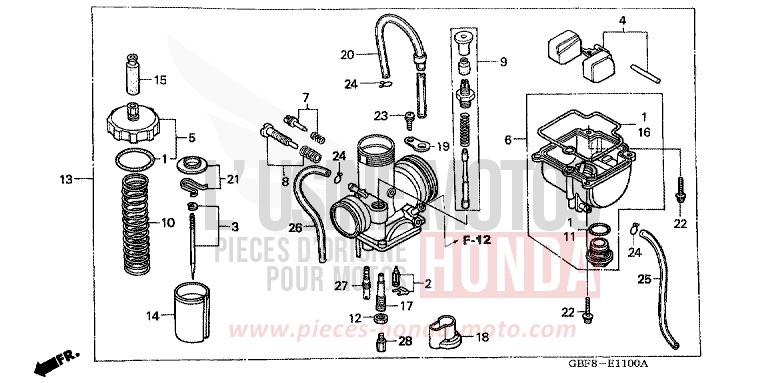 CARBURATEUR (CR85R3,4/RB3,4) de CR85R "Grandes Roues" EXTREME RED (R292) 2004